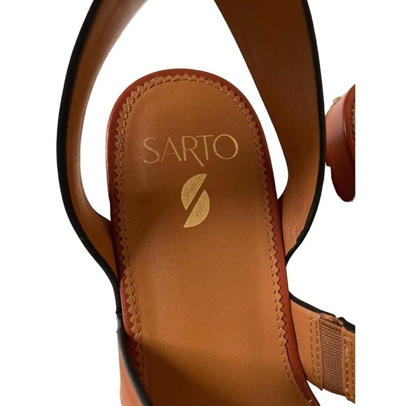 Franco Sarto Calvin Sandals Brown Leather Size 9.5 Platform Ankle Strap Buckle - Picture 5 of 11